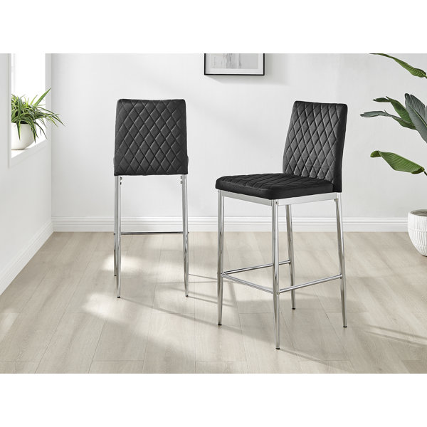 Furniture Box Luxury Velvet Breakfast Bar Stool with Silver Legs Wayfair.co.uk